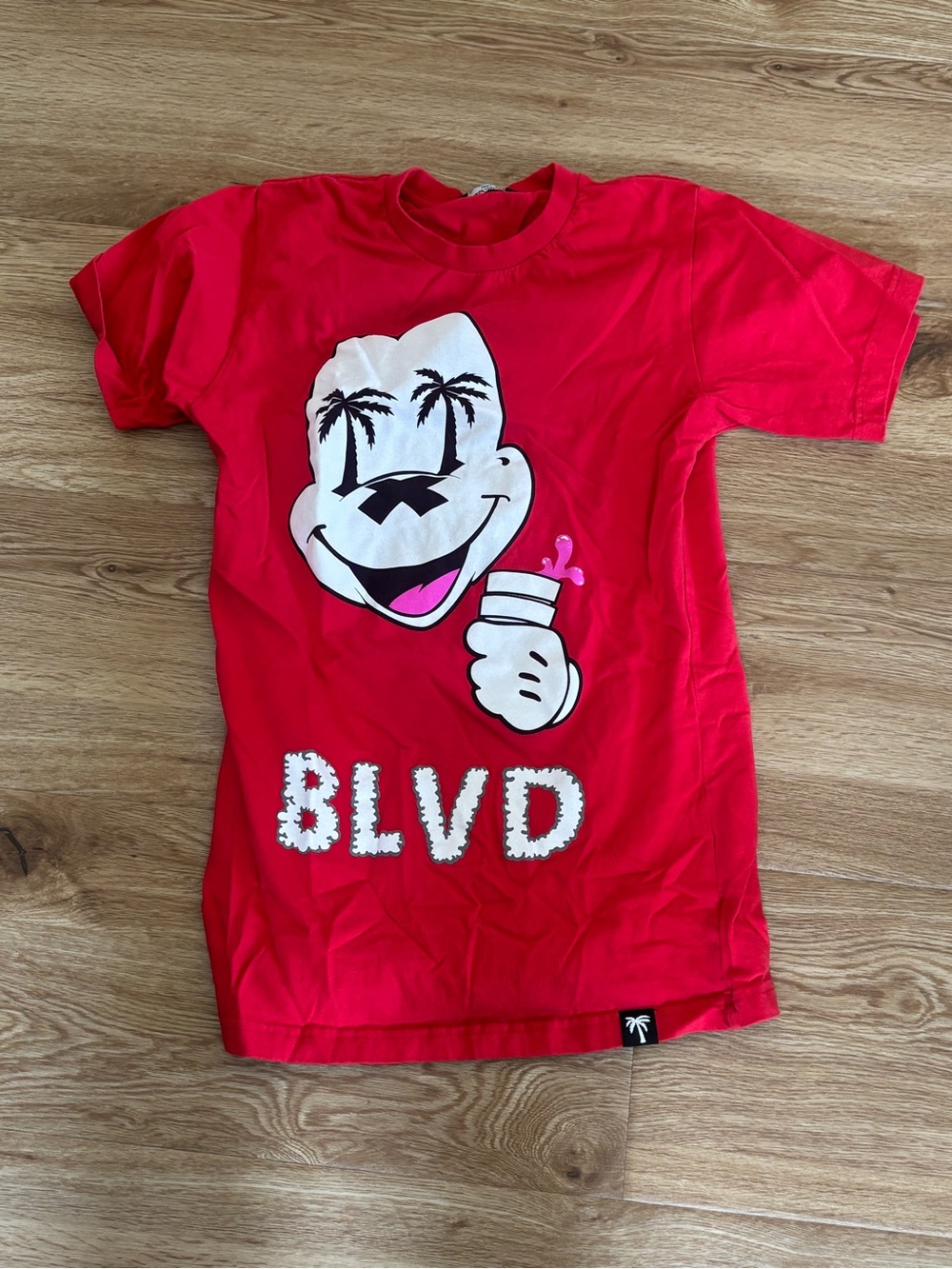 BLVD Red Short-Sleeve Graphic Tee with Palm-Face Design